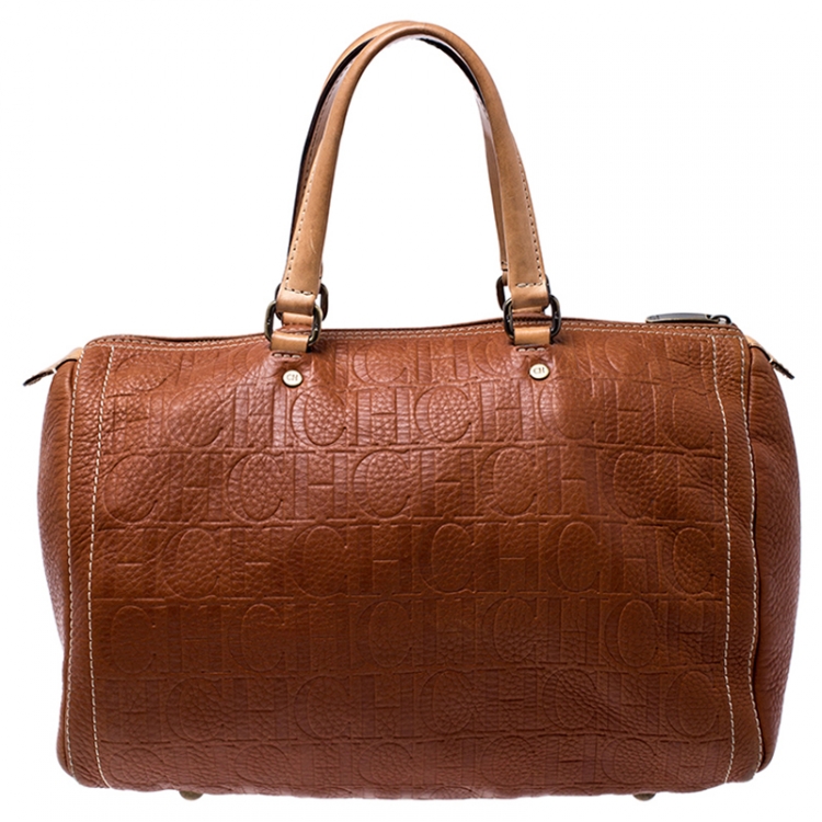 Pre Owned Carolina Herrera Brown Leather Large Andy Boston Bag
