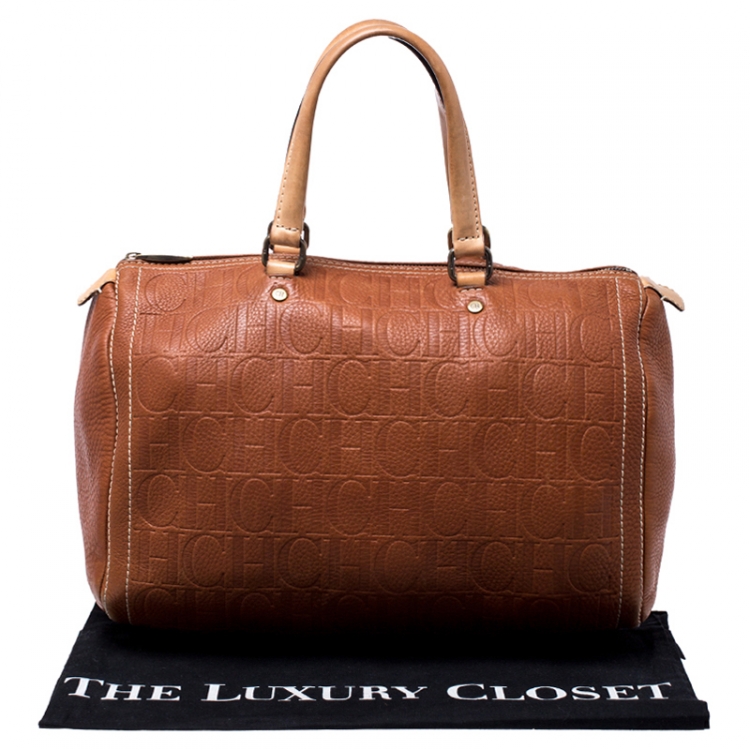 Pre Owned Carolina Herrera Brown Leather Large Andy Boston Bag