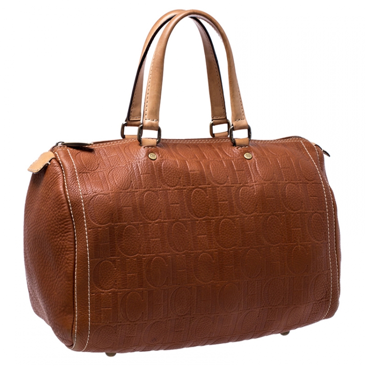 Pre Owned Carolina Herrera Brown Leather Large Andy Boston Bag