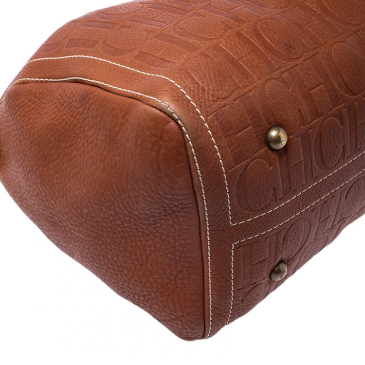 Pre Owned Carolina Herrera Brown Leather Large Andy Boston Bag