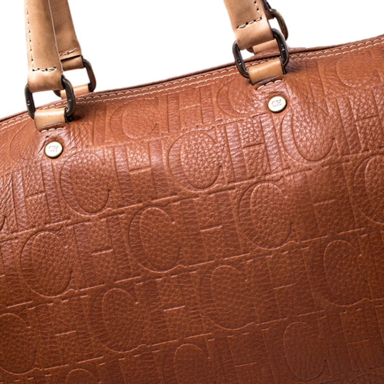Pre Owned Carolina Herrera Brown Leather Large Andy Boston Bag