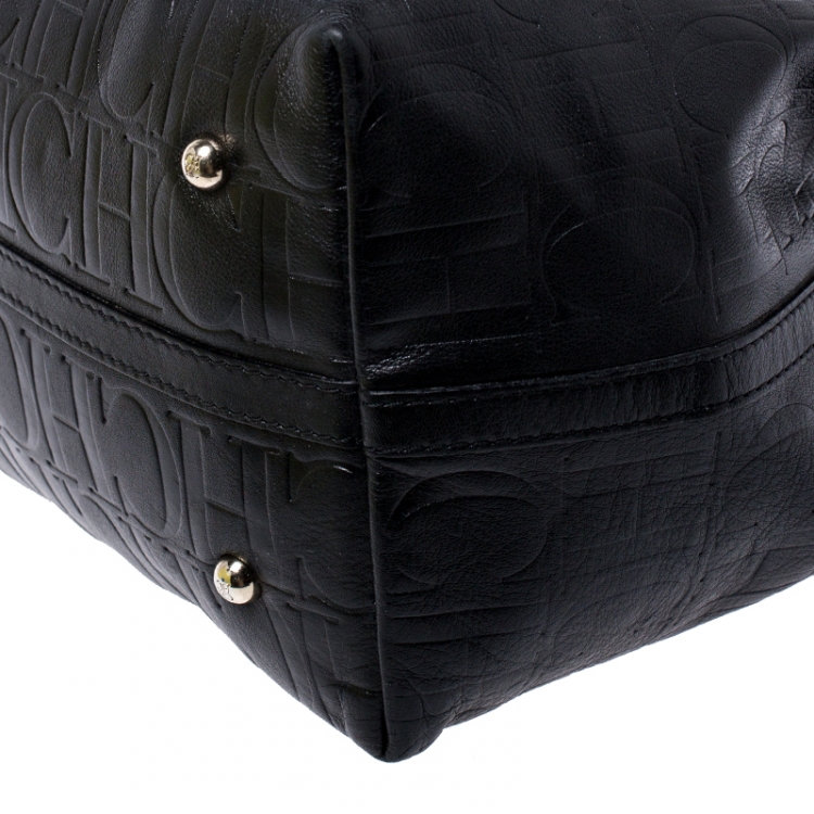 Pre Owned Carolina Herrera Black Monogram Leather Matryoshka Tote