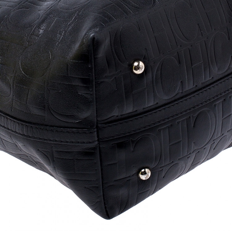 Pre Owned Carolina Herrera Black Monogram Leather Matryoshka Tote