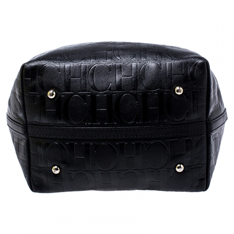 Pre Owned Carolina Herrera Black Monogram Leather Matryoshka Tote