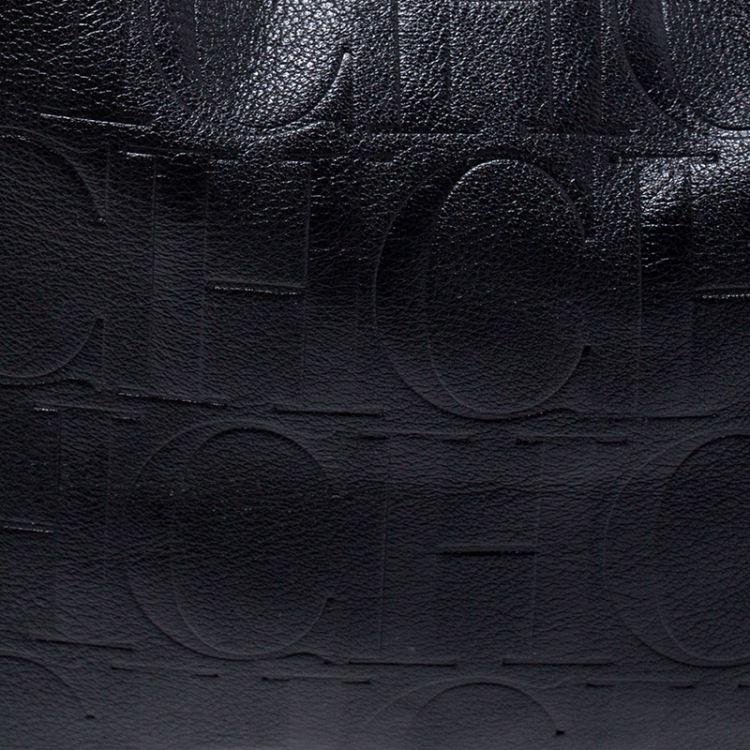 Pre Owned Carolina Herrera Black Monogram Leather Matryoshka Tote