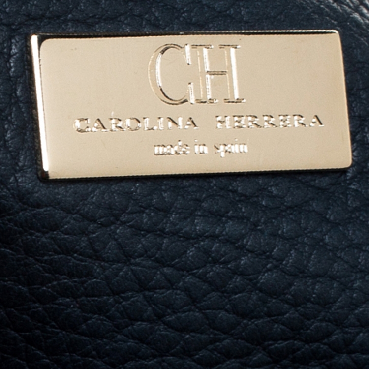 Pre Owned Carolina Herrera Navy Blue Monogram Leather Shopper Tote