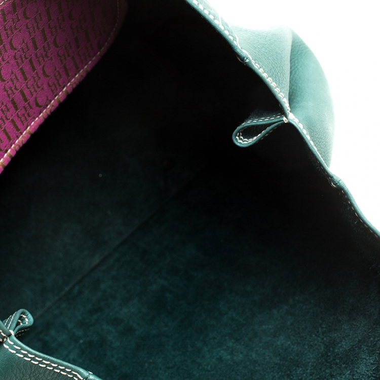 Pre Owned  Carolina Herrera Green Monogram Leather Shopper Tote