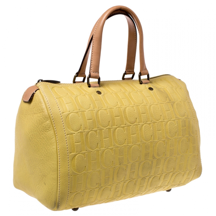 مملوكة مسبقًا Carolina Herrera Yellow Leather Large Andy Boston Bag