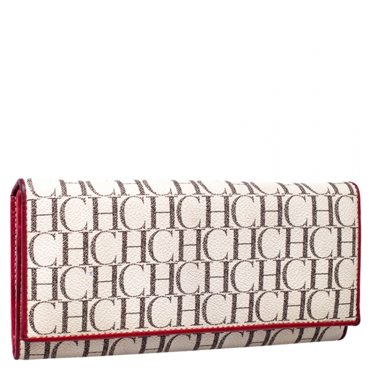 مملوكة مسبقًا Carolina Herrera Beige/Red Monogram Coated Canvas Continental Wallet