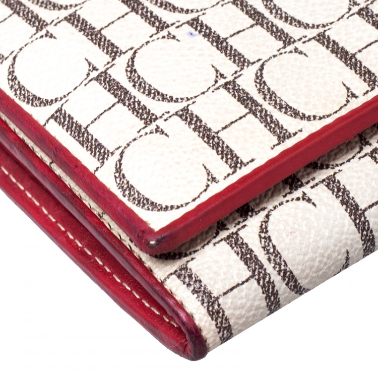 مملوكة مسبقًا Carolina Herrera Beige/Red Monogram Coated Canvas Continental Wallet
