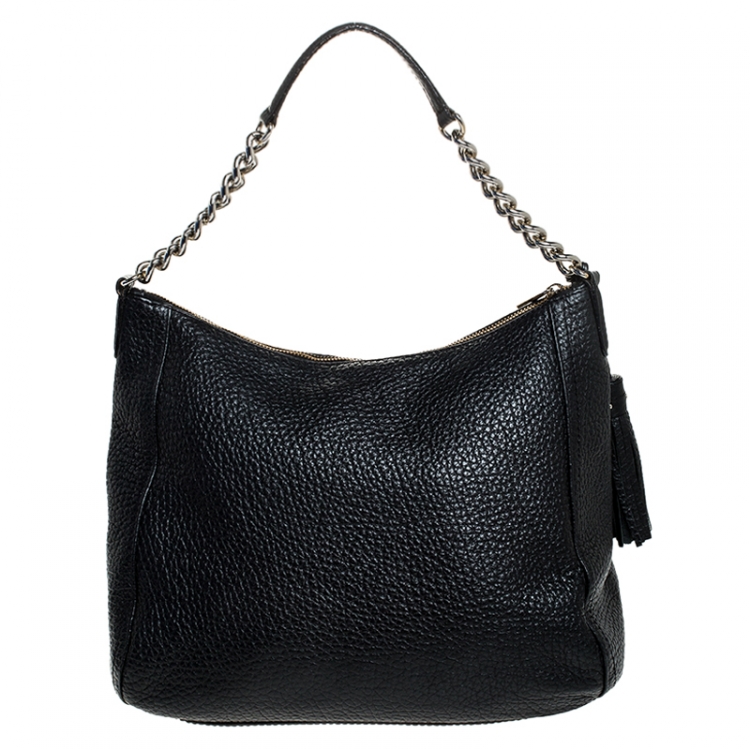 Pre Owned Carolina Herrera Black Leather Tassel Chain Hobo