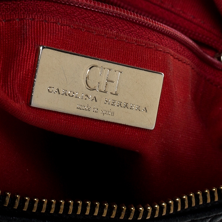 Pre Owned Carolina Herrera Black Leather Tassel Chain Hobo