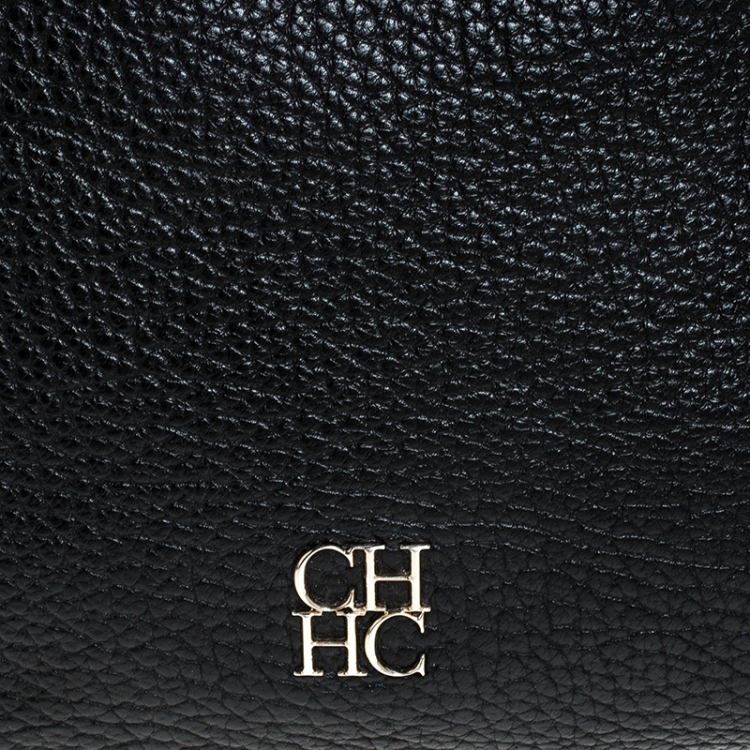 Pre Owned Carolina Herrera Black Leather Tassel Chain Hobo