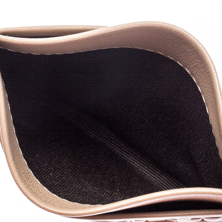 Pre Owned Carolina Herrera Beige Leather Embossed Card Holder