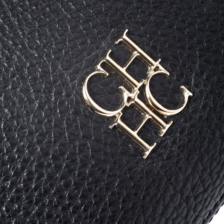 Pre Owned Carolina Herrera Black Leather Chain Tassel Shoulder Bag