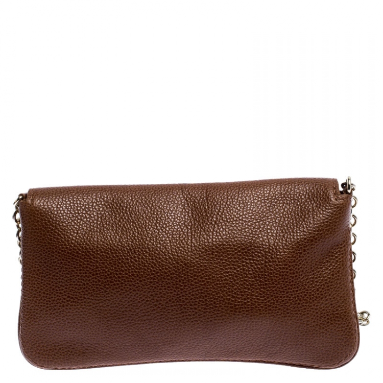 Pre Owned Carolina Herrera Tan Leather Chain Flap Shoulder Bag