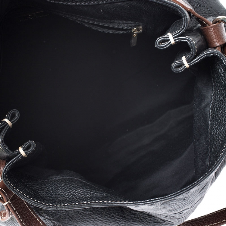 Pre Owned Carolina Herrera Black/Brown Monogram Embossed Leather Top Handle Bag