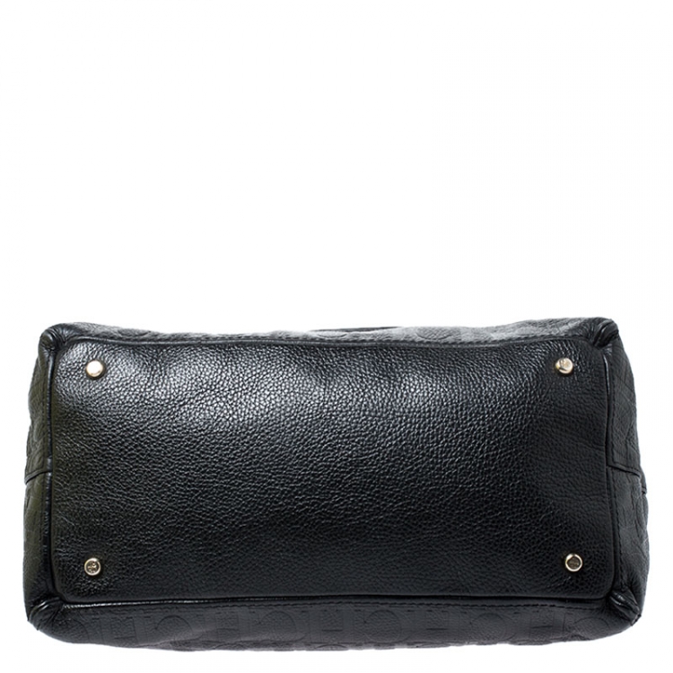 Pre Owned Carolina Herrera Black/Brown Monogram Embossed Leather Top Handle Bag