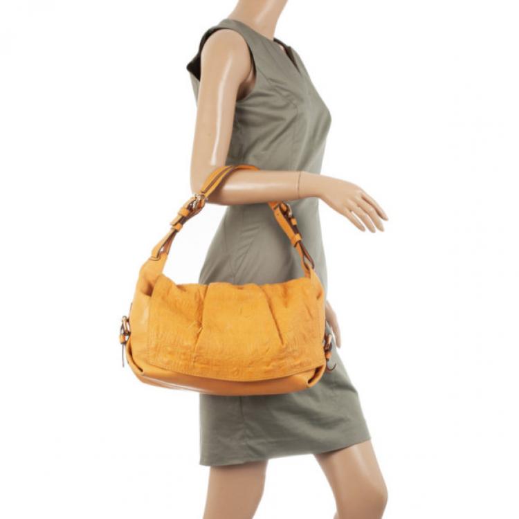 Pre Owned Carolina Herrera Tan Embossed  Shoulder Bag