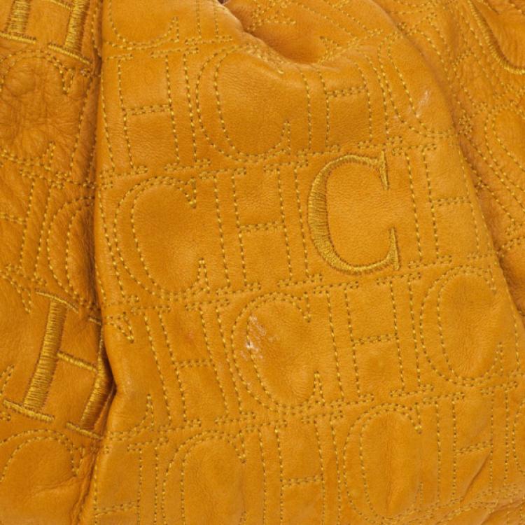 Pre Owned Carolina Herrera Tan Embossed  Shoulder Bag