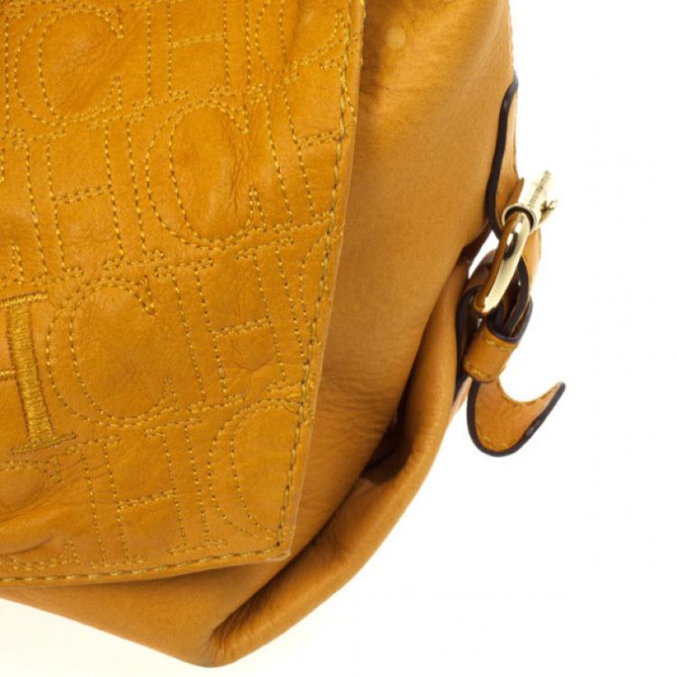 Pre Owned Carolina Herrera Tan Embossed  Shoulder Bag