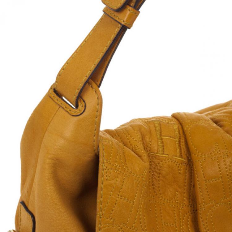 Pre Owned Carolina Herrera Tan Embossed  Shoulder Bag