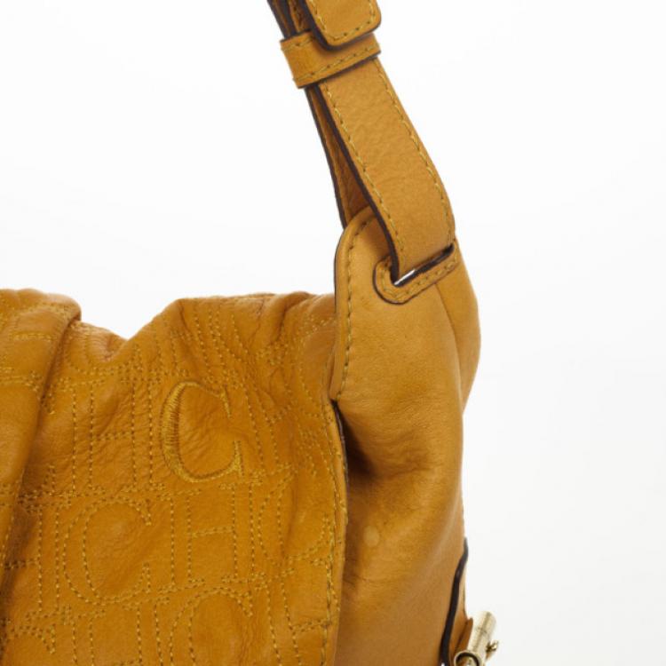 Pre Owned Carolina Herrera Tan Embossed  Shoulder Bag