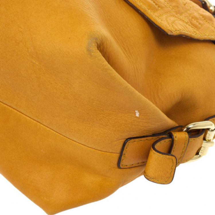 Pre Owned Carolina Herrera Tan Embossed  Shoulder Bag