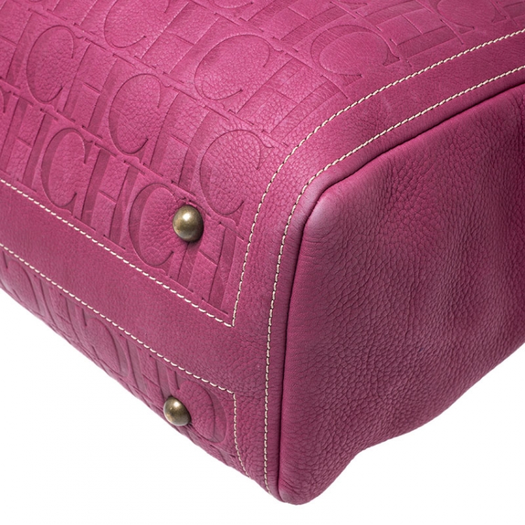 Pre Owned Carolina Herrera Fuschia Monogram Leather Andy Tote 