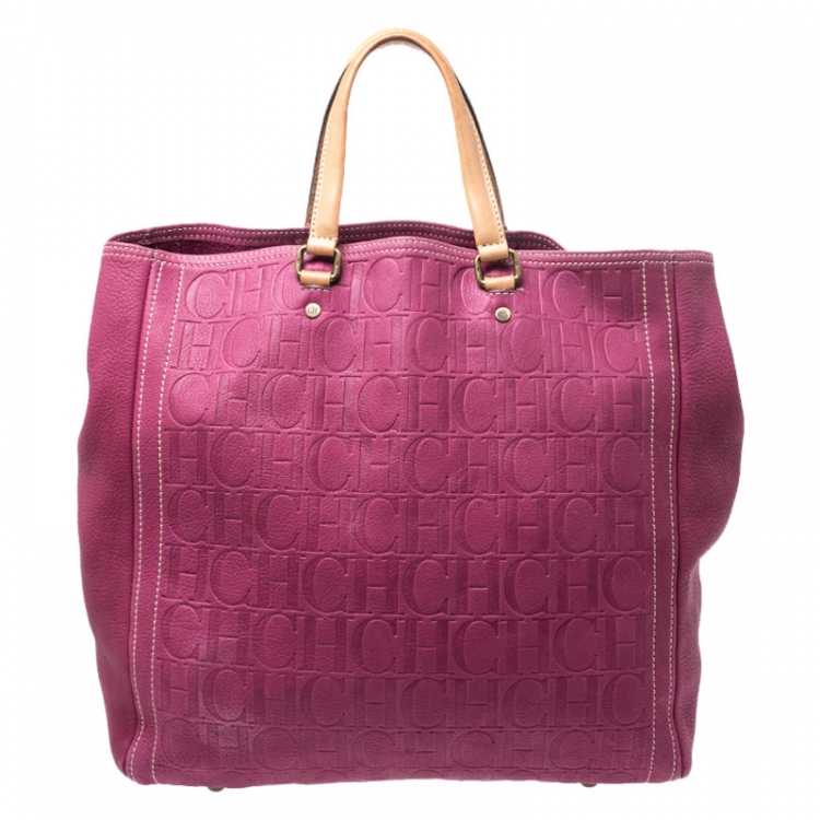Pre Owned Carolina Herrera Fuschia Monogram Leather Andy Tote 