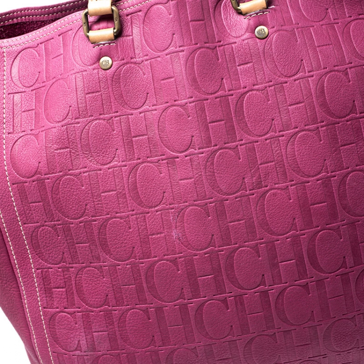 Pre Owned Carolina Herrera Fuschia Monogram Leather Andy Tote 