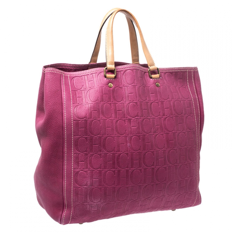 Pre Owned Carolina Herrera Fuschia Monogram Leather Andy Tote 