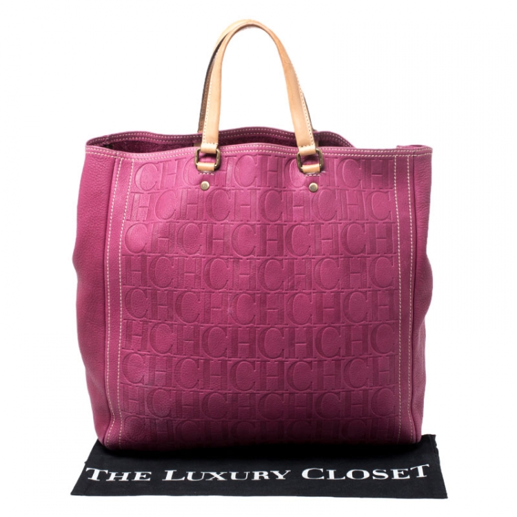 Pre Owned Carolina Herrera Fuschia Monogram Leather Andy Tote 