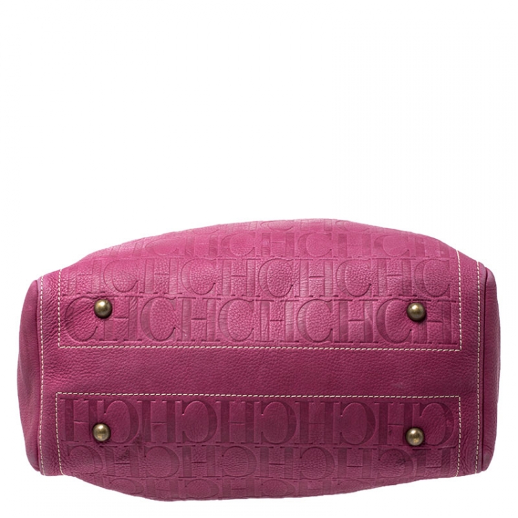 Pre Owned Carolina Herrera Fuschia Monogram Leather Andy Tote 