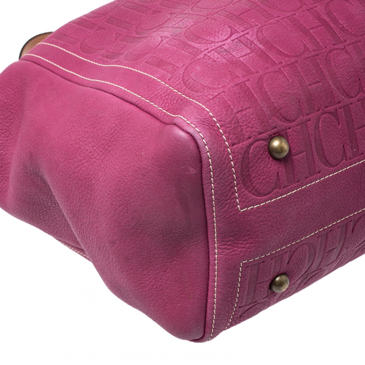 Pre Owned Carolina Herrera Fuschia Monogram Leather Andy Tote 