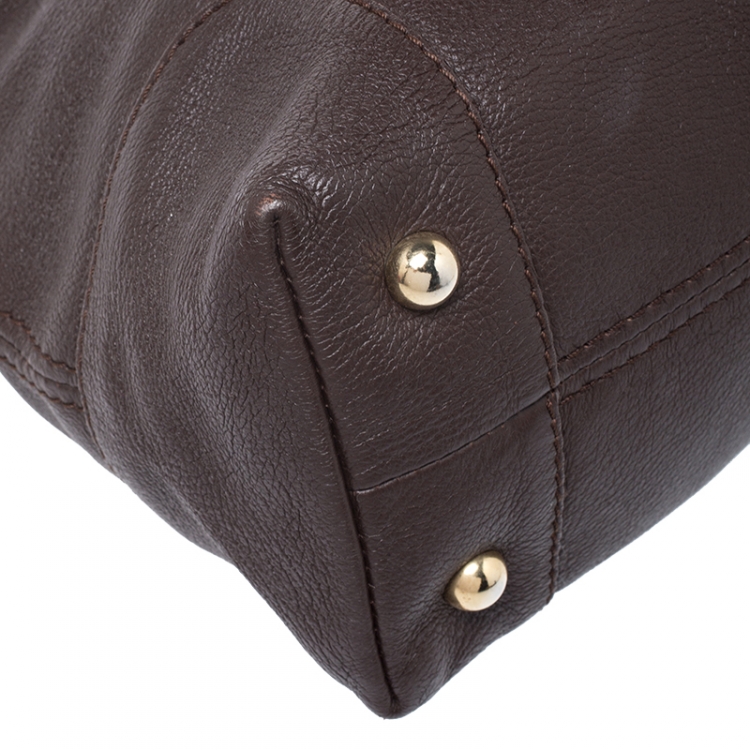 Pre Owned Carolina Herrera Brown Leather Chain Handle Tote Bag