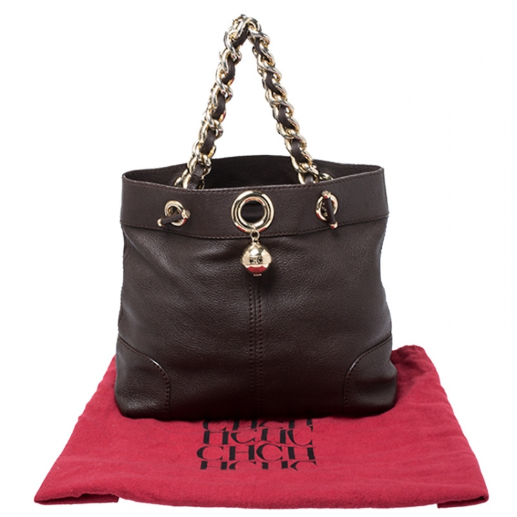 Pre Owned Carolina Herrera Brown Leather Chain Handle Tote Bag
