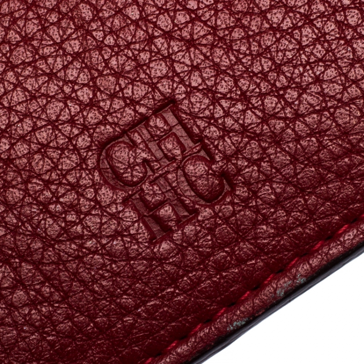 Pre Owned Carolina Herrera Red Monogram Leather Tri Fold Compact Wallet