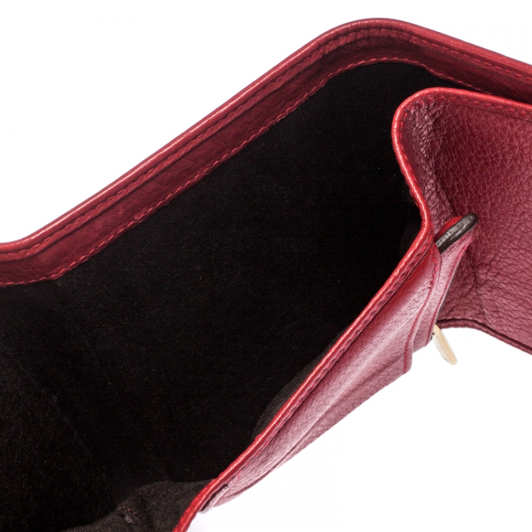 Pre Owned Carolina Herrera Red Monogram Leather Tri Fold Compact Wallet