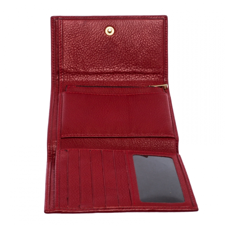 Pre Owned Carolina Herrera Red Monogram Leather Tri Fold Compact Wallet