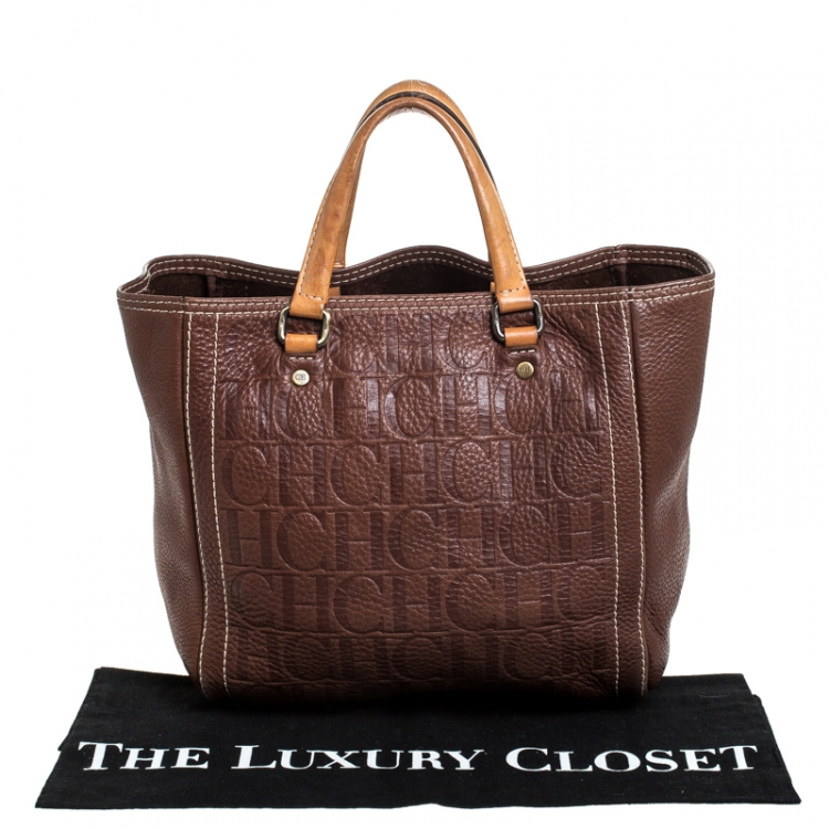 Pre Owned Carolina Herrera Brown Monogram Leather Andy Tote