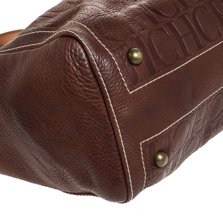 Pre Owned Carolina Herrera Brown Monogram Leather Andy Tote