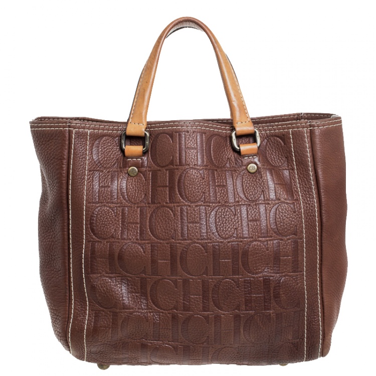 Pre Owned Carolina Herrera Brown Monogram Leather Andy Tote