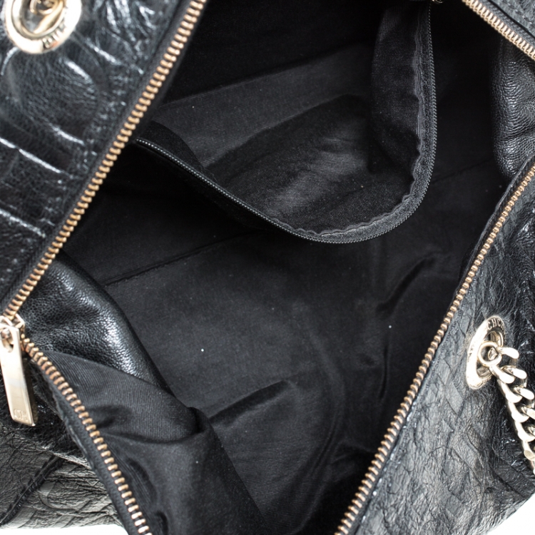 Pre Owned Carolina Herrera Black Monogram Leather Tassel Satchel