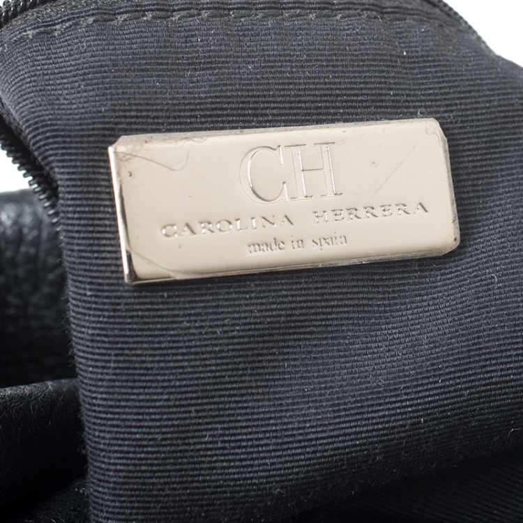 Pre Owned Carolina Herrera Black Embossed Leather Bow Bucket Shoulder Bag