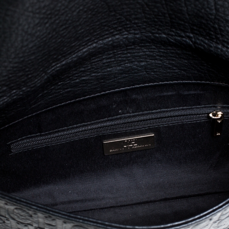 Pre Owned Carolina Herrera Black Monogram Embossed Leather Bow Shoulder Bag