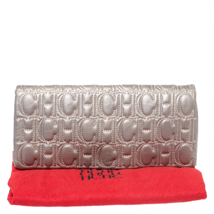 Pre Owned Carolina Herrera Light Grey Leather Jerry Clutch