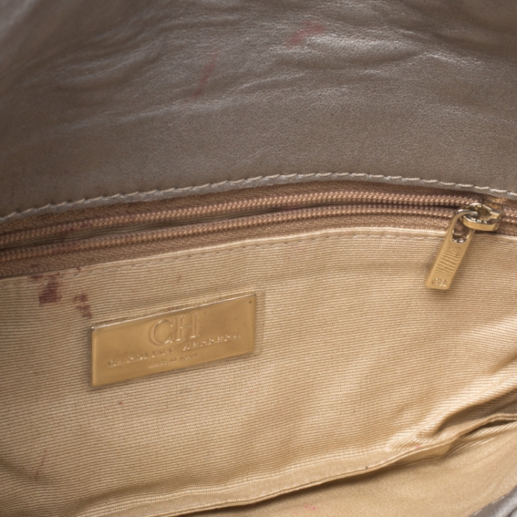 Pre Owned Carolina Herrera Light Grey Leather Jerry Clutch