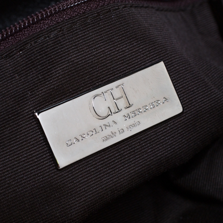 Pre Owned Carolina Herrera Dark Grey Monogram Leather Jerry Clutch