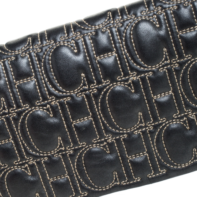 Pre Owned Carolina Herrera Dark Grey Monogram Leather Jerry Clutch